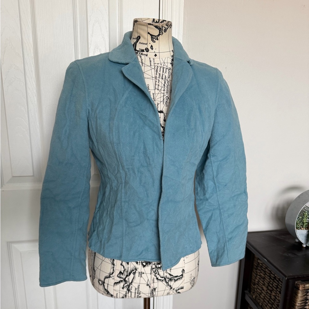 Talbots 100% Wool Vintage y2k Light Baby Blue Blazer work minimalist preppy 6